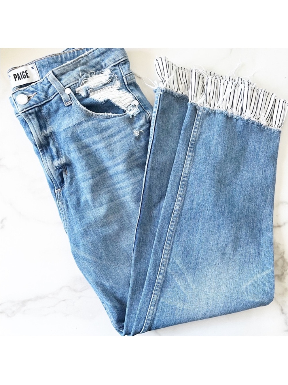 PAIGE High Rise (Sarah) Straight Ruffled Hem Crop Jeans - Picture 4 of 12